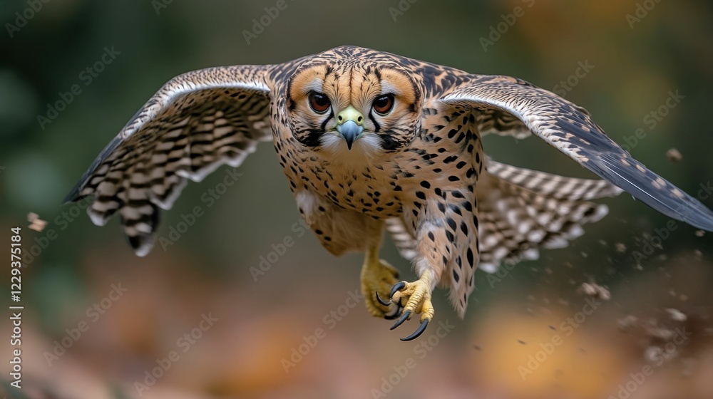 Obraz premium Stunning falcon in flight, sharp talons, focused gaze.