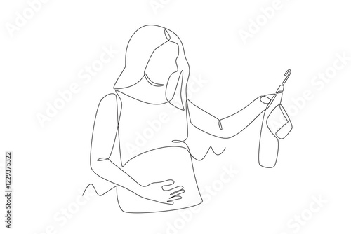 Pregnant mother prepares baby clothes. Pregnant women getting ready for baby concept one-line drawing