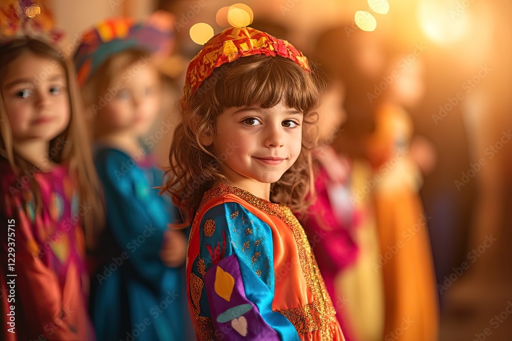 Fototapeta premium Brightly dressed children celebrate with joyful expressions, emb