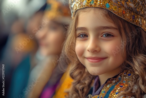 Smiling girl in colorful costume celebrates festive spirit of Pu photo