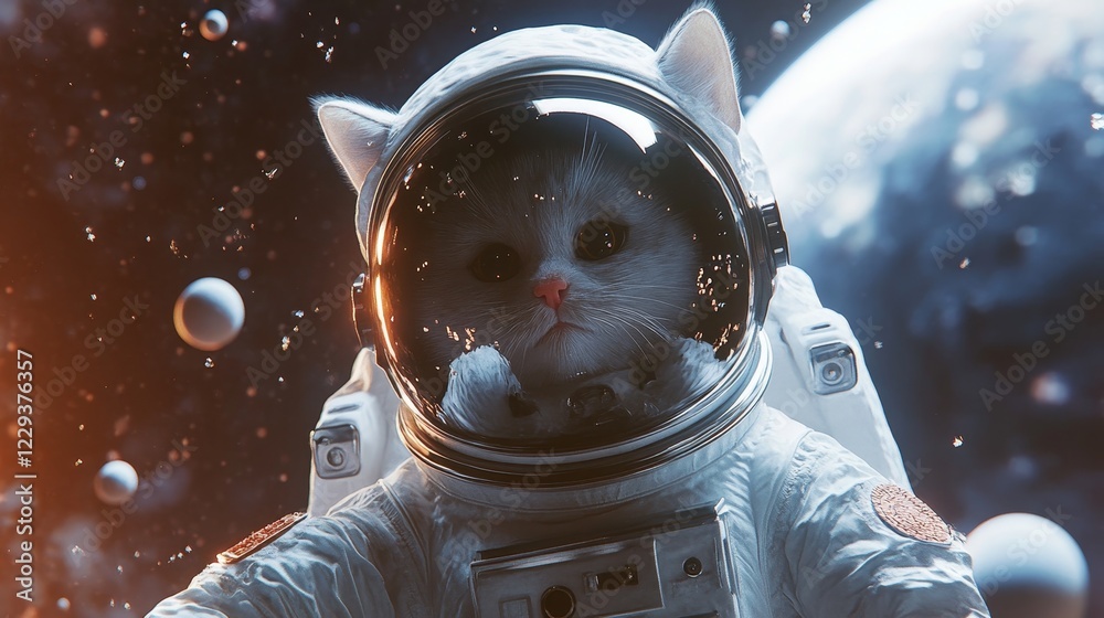 Astronaut Cat Floating Space Suit Cosmos Galaxy Universe