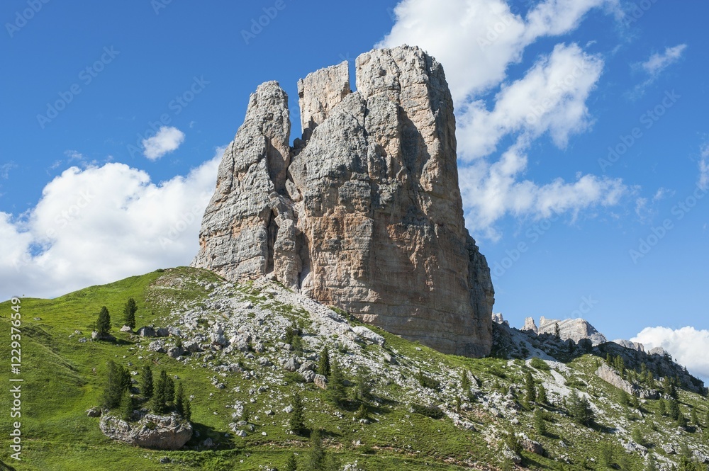 Torre Grande, 2361 m, the largest peak of the Cinque Torri rock formation, Province of Belluno, Veneto, Dolomites, Cortina d'Ampezzo, Veneto, Italy, Europe Torre Grande, 2361 m, the largest peak of the Cinque Torri rock formation, Province of Belluno, Veneto, Dolomites, Cortina d'Ampezzo, Veneto, Italy, Europe