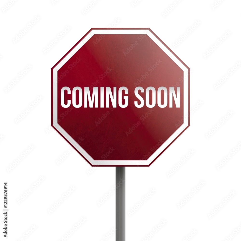 Coming soon, red sign isolated on white background Coming soon, red sign isolated on white background