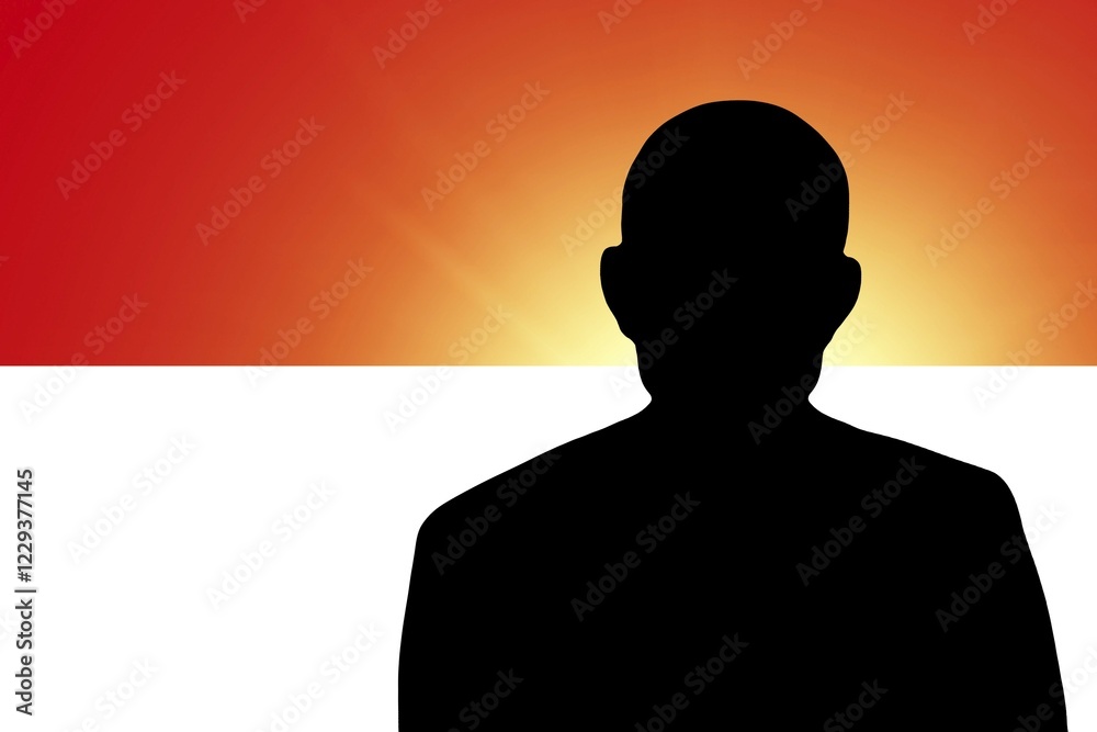 The Monaco flag and the silhouette of an unknown man The Monaco flag and the silhouette of an unknown man