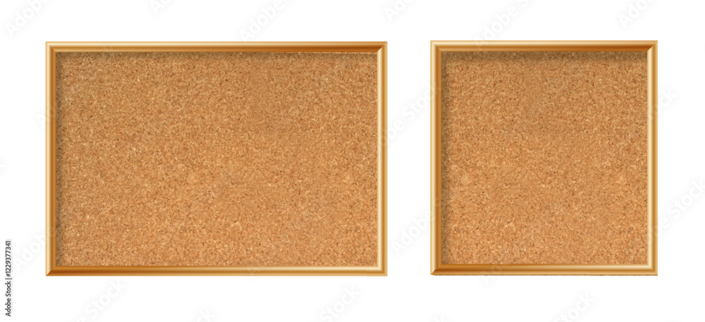 Fototapeta premium Cork board with wood frame. Empty corkboard with brown texture on transparent background. Business noticeboard. Vector