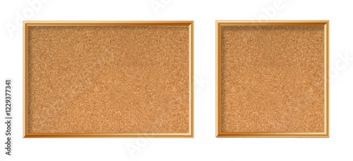 Cork board with wood frame. Empty corkboard with brown texture on transparent background. Business noticeboard. Vector