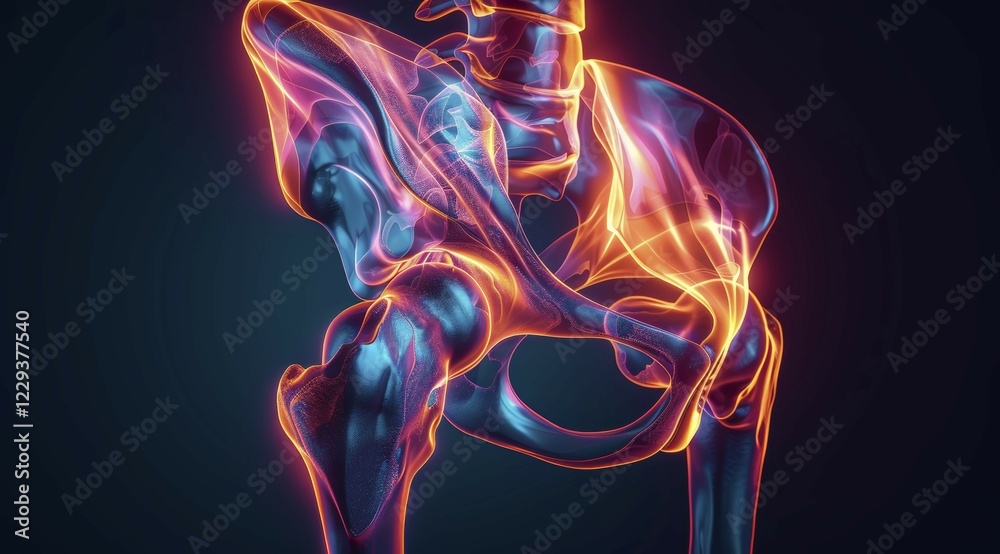 Dynamic red and blue colored visualization of human skeleton in an active pose, ai generated, AI generated Dynamic red and blue colored visualization of human skeleton in an active pose, ai generated, AI generated