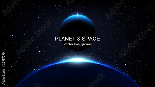 Glowing Planet Eclipse, Universe, Space and Solar Light Glare: Stunning Earth Halo and Horizon Effects for Sunrise and Sunset Poster and Banner Design. Vector.