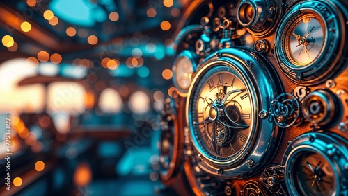 Wallpaper Mural Close Up Steampunk Clockwork Gears Cogs Timepieces Ornate Background Lights Bokeh Torontodigital.ca