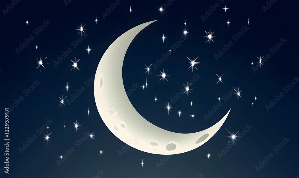Fototapeta premium Crescent moon, stars, night sky, background, design