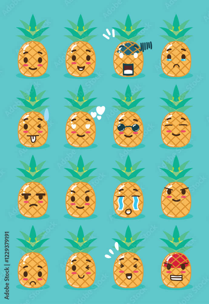 Fototapeta premium A pineapple with various expression