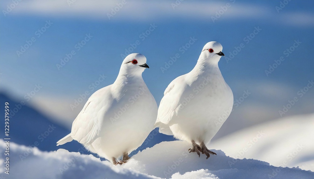 KI generated, A rock ptarmigan foraging in winter, white plumage, (Lagos muta), pheasants KI generated, A rock ptarmigan foraging in winter, white plumage, (Lagos muta), pheasants