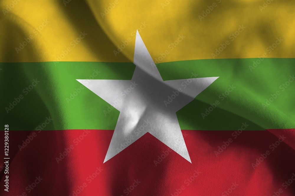A ruffled fabric flag of Myanmar