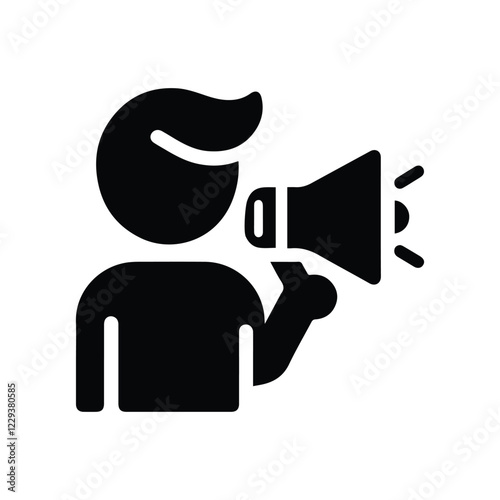 loudspeaker icon, man with megaphone, stickman silhouette stick figure, announcement, simple flat black, isolated on transparent