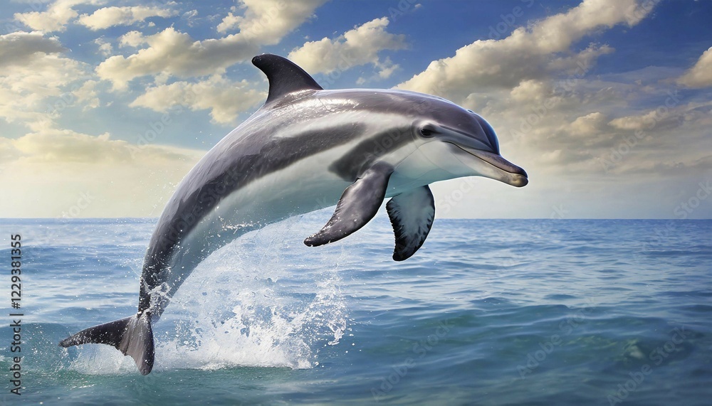 Fototapeta premium Ai generated, animal, animals, mammal, mammals, biotope, habitat, one, individual, foraging, wildlife, dolphin, elfine, dolphin, dolphins (Delphinidae) (Delphinus delphis), sideways