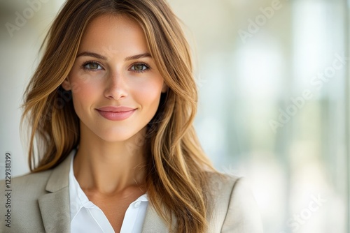 Professional woman with a warm smile indoors, showcasing confidence and approachability in a modern setting during daylight