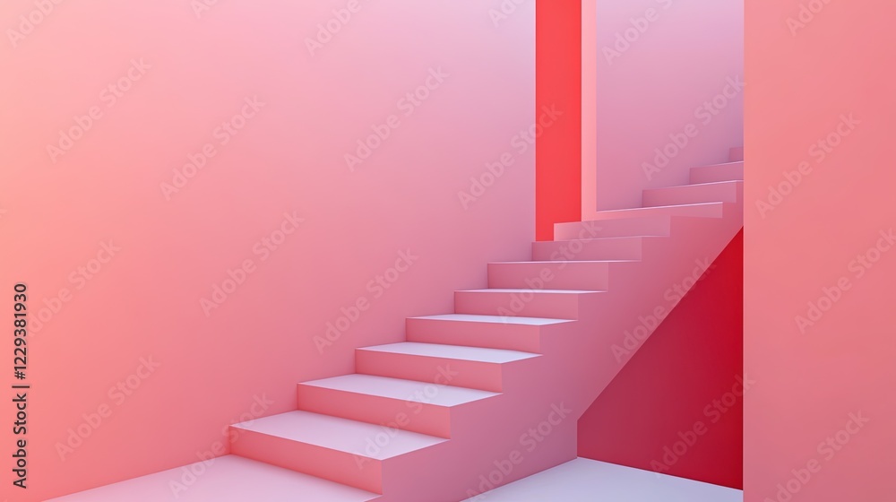 Obraz premium Minimalist pink staircase in abstract interior.
