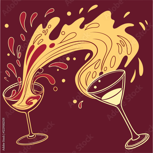  Abstract Liquid Splashes from Liquor Glasses in a Dynamic, Vibrant Styless