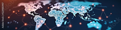 Digital world map with glowing connections in vibrant teal and blue, symbolizing global social network connectivity. Futuristic Technology LinkedIn Banner