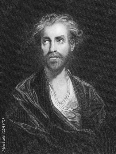 The banished lord engraving from the 1800s. Engraved by J.Jenkins from a picture by J.Reynolds and published in London by J & F Tallis