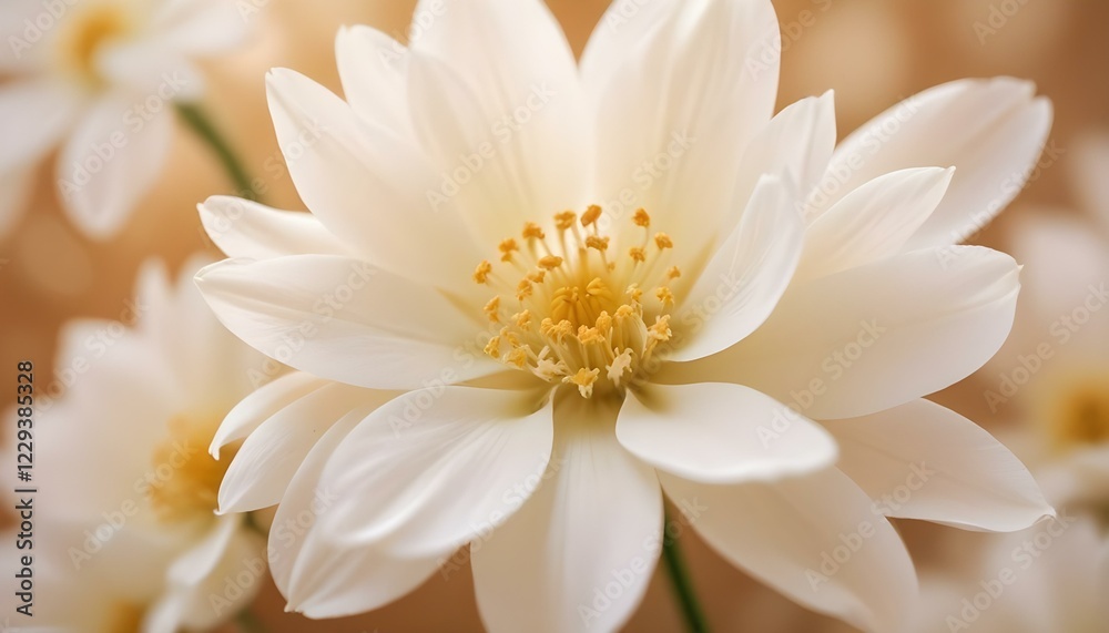 Fototapeta premium Pétalos de flores blancas suaves y delicados con un fondo cálido y brillante