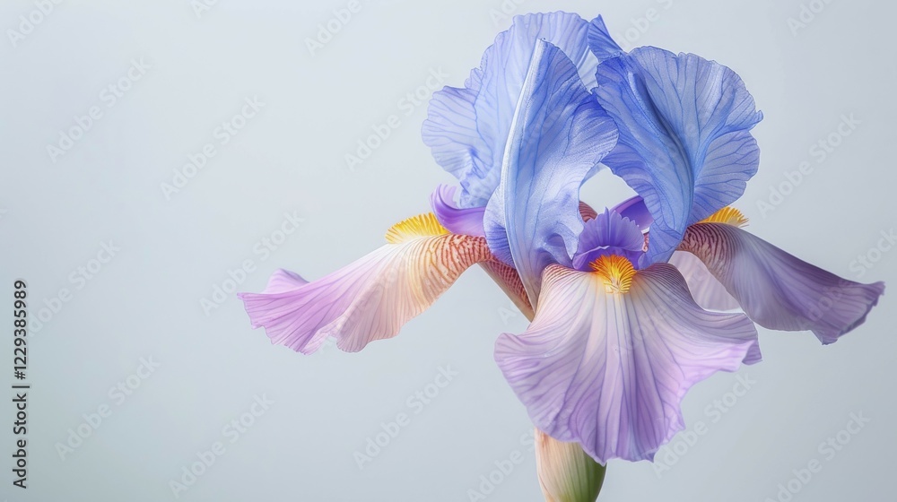 Pale iris flower with light blue and pink petals in soft pastel tones exuding grace, AI generated