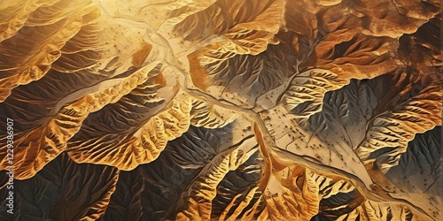 Aerial view capturing the abstract geometric patterns of a dry desert landscape, AI generated