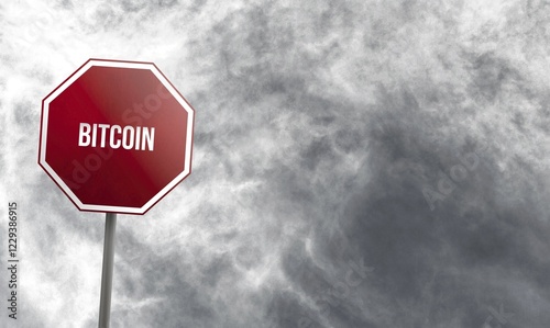 Photos Bitcoin, red sign with clouds in background