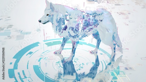 Mammal hologram projected on digital table. abstract white background 