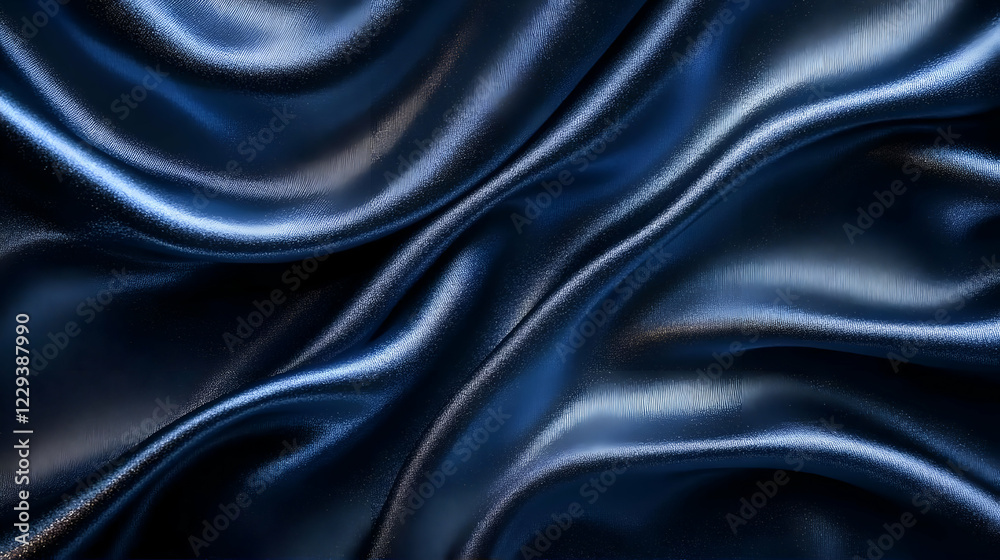 Dark blue satin fabric drapes, elegant waves, studio shot, luxury texture background Dark blue satin fabric drapes, elegant waves, studio shot, luxury texture background