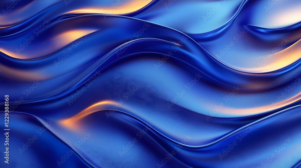 Fototapeta premium Blue metallic waves, abstract background, digital art, website design