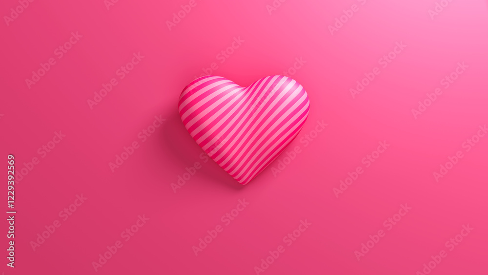 Pink striped heart with soft shadow on a pink background. Valentine's day romantic backdrop. 3d render illustration. Pink striped heart with soft shadow on a pink background. Valentine's day romantic backdrop. 3d render illustration.