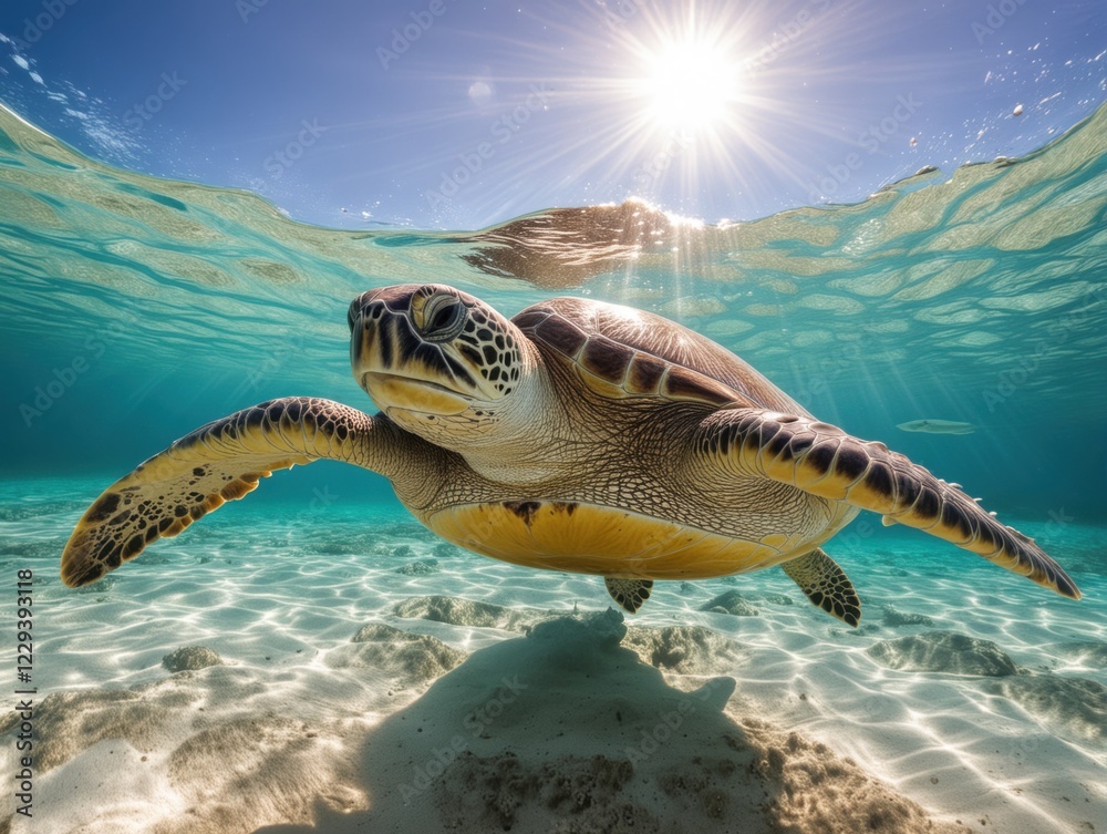 Obraz premium Heavenly Getaway in The Bahamas with a Sea Turtle