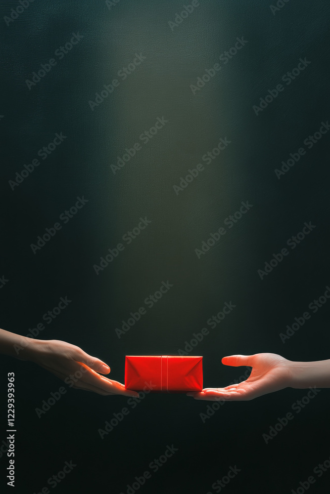 Φωτογραφία A dynamic macro shot of hands passing a gift to a friend, focusing on the selfle