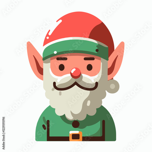 Smiling Christmas Elf: A cheerful Christmas elf with a big, white beard and a mischievous grin, wears a traditional green suit and a red hat with a white trim.