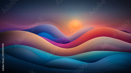 A creative digital artwork depicting an abstract oasis scene, where rippling water merges with shifting sand patterns in vibrant hues, photo