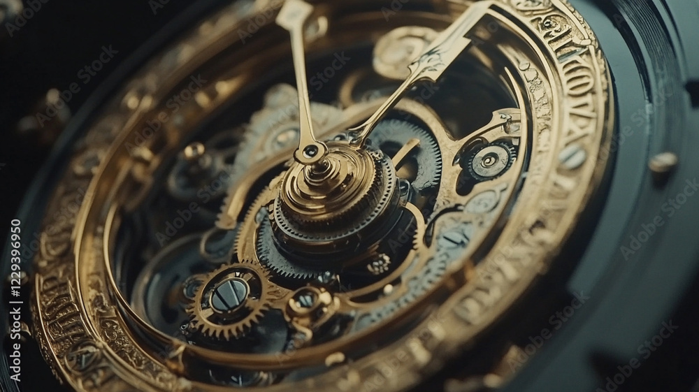 Close-up of an intricate mechanical watch showcasing its ornate gold gears and craftsmanship Close-up of an intricate mechanical watch showcasing its ornate gold gears and craftsmanship