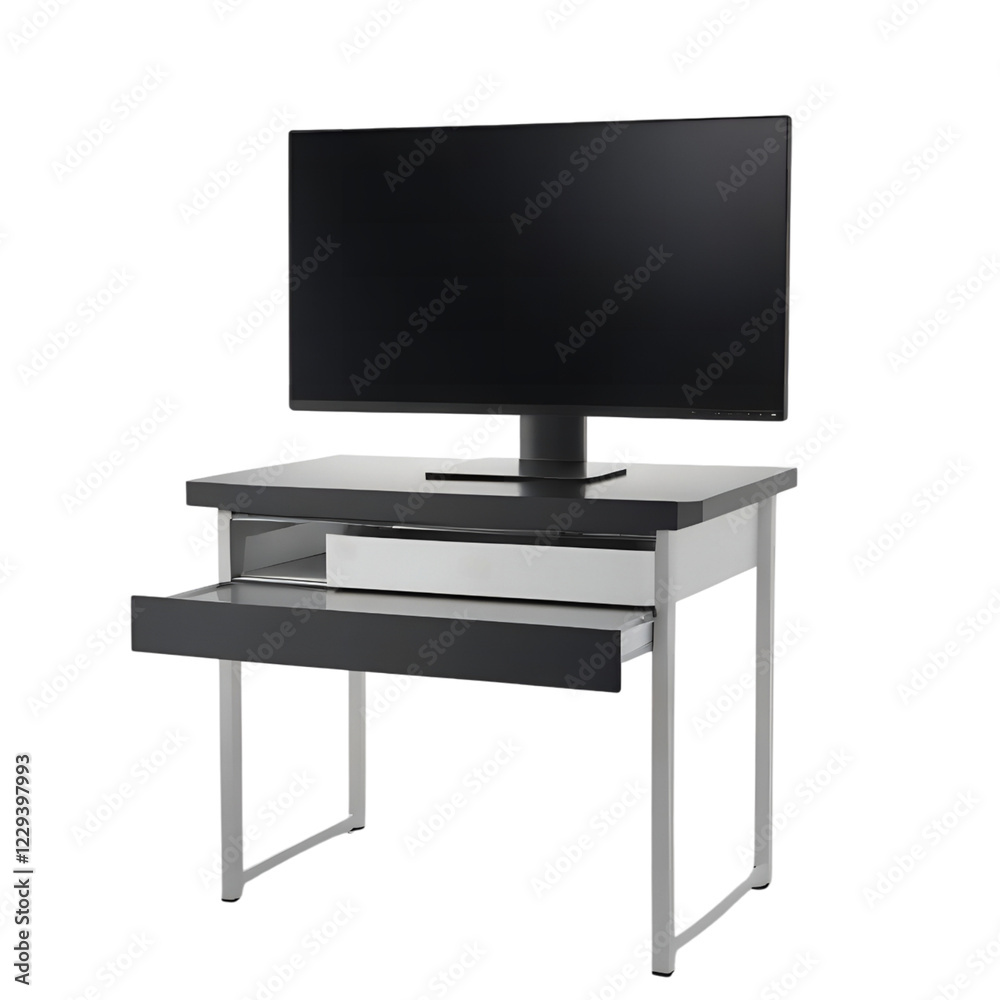 Computer Monitor on Modern Desk with Keyboard Tray Home Office Setup Computer Monitor on Modern Desk with Keyboard Tray Home Office Setup