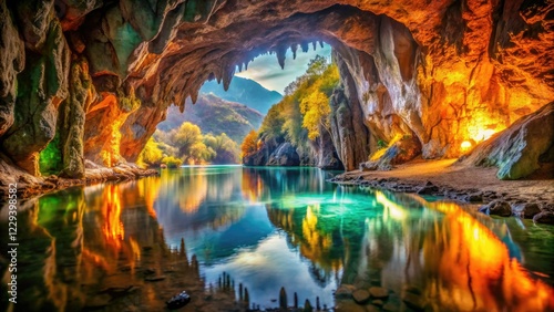 Witness Slovenia's subterranean beauty: Postojna and Å kocjan Caves in breathtaking double exposure photography. photo