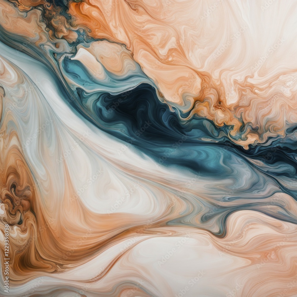 Fluid art with smooth swirls of orange, teal, and white creating a flowing gradient, AI generated Fluid art with smooth swirls of orange, teal, and white creating a flowing gradient, AI generated