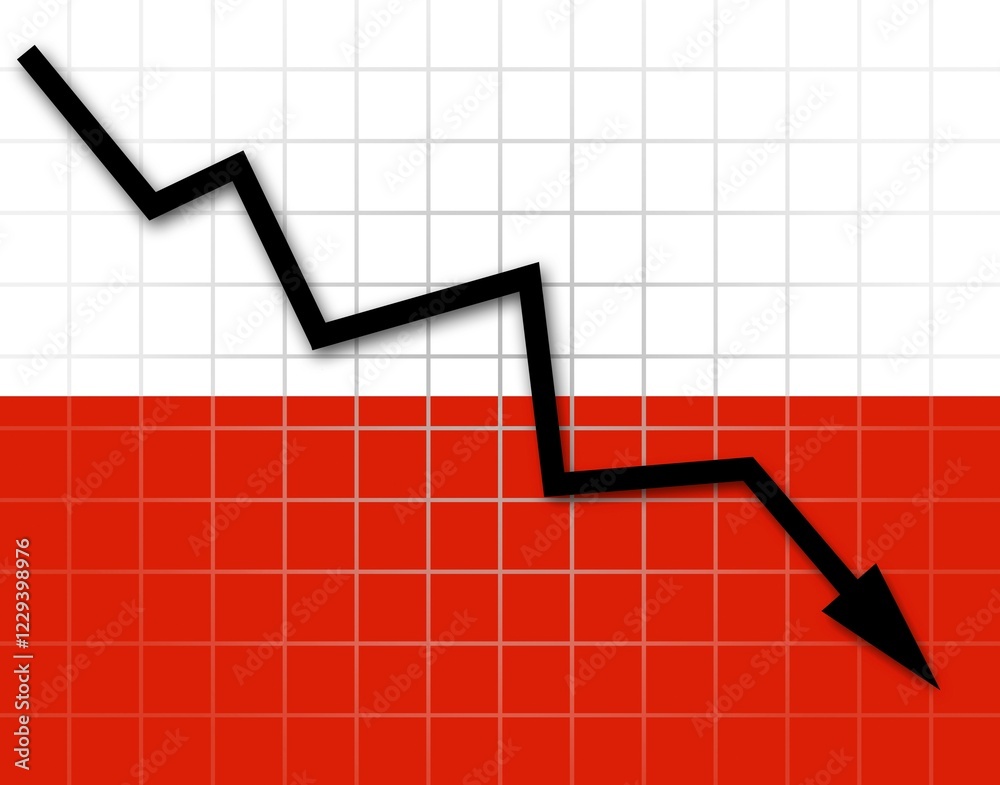 The Polish flag and arrow graph going down The Polish flag and arrow graph going down