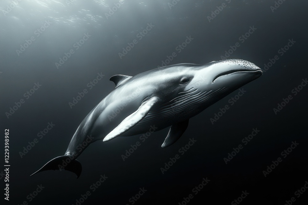 Fototapeta premium Graceful whale swims dark ocean depths