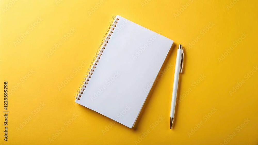Minimalist white stationery: notebook, pen, and paper. Blank, clean design ideal for fashion showcasing. Minimalist white stationery: notebook, pen, and paper. Blank, clean design ideal for fashion showcasing.