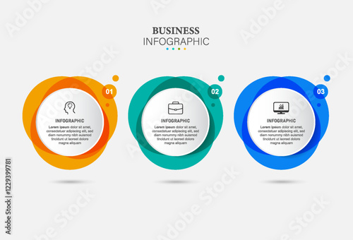 Timeline infographic 3D design with circle for business template. Vector 3 steps.