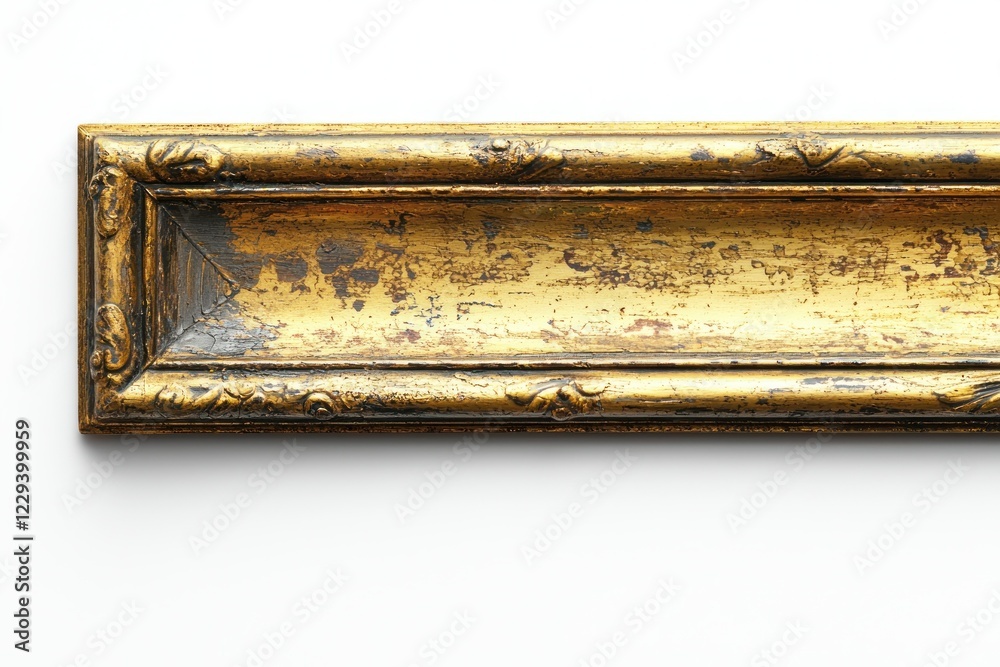Fototapeta premium Antique gold frame section on white background, potential copy space
