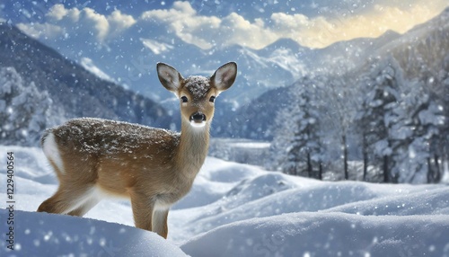 Wallpaper Mural AI generated, animal, animals, mammal, mammals, biotope, habitat, one, individual, foraging, wildlife, european roe deer (Capreolus capreolus), snowing, snowflakes Torontodigital.ca