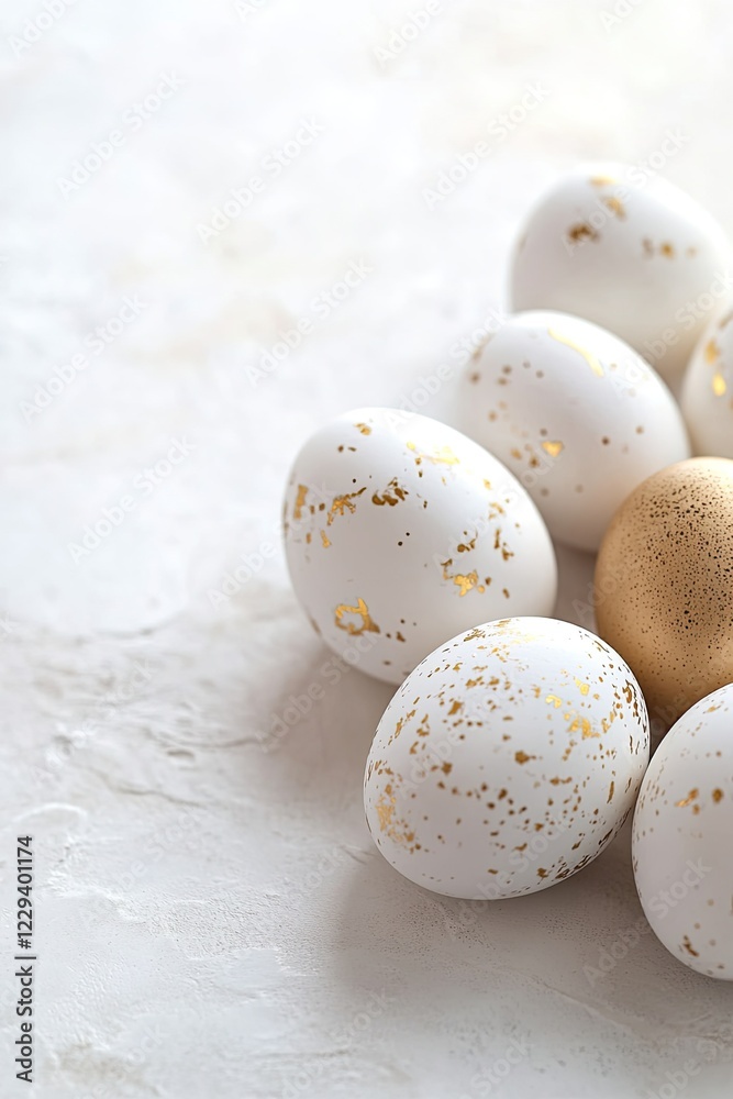 Elegant arrangement of white and gold eggs symbolizing renewal a Elegant arrangement of white and gold eggs symbolizing renewal a