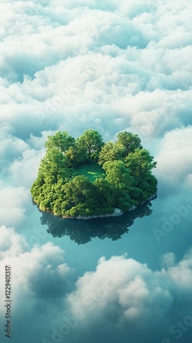 Small green island surrounded by a sea of clouds.