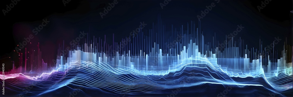 AI generated abstract art conveying sound waves and digital particles