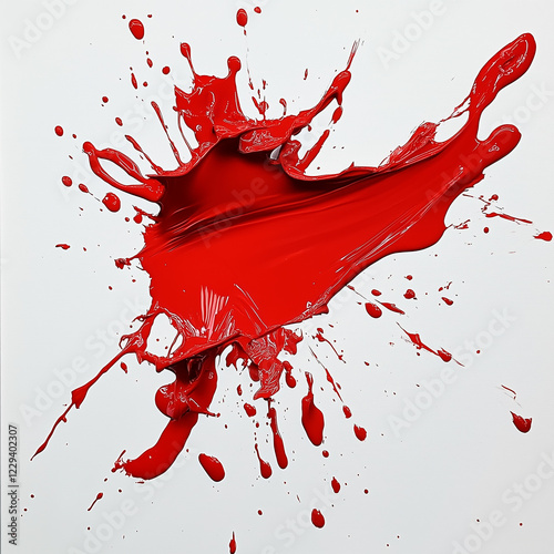 Red paint splash isolated on white background dynamic splash of red liquid abstract fluid design element vibrant color explosion splashing red ink or dye paint splatter effect artistic and creative.  photo